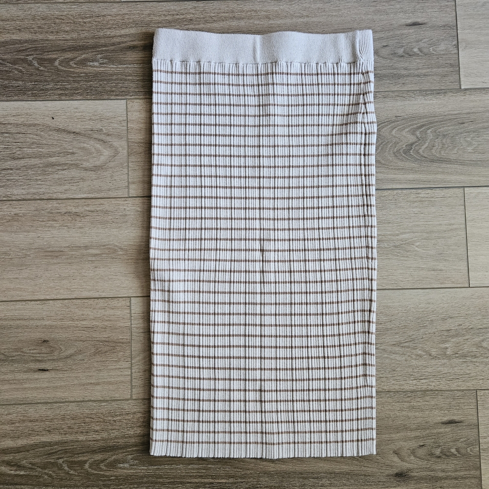 Marled Cream and Brown Knit Pencil Skirt